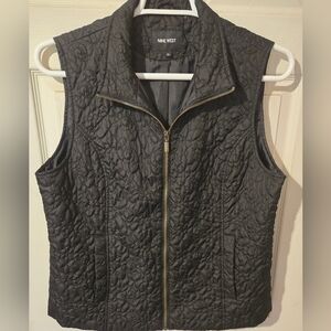 NINE WEST Women's Size XL Black Scoll Quilted Full Zip Vest, Side Pockets